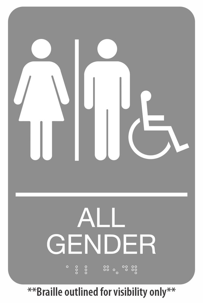 Headline Sign 9489 Wheelchair Accessible All Gender Restroom ADA Sign with Grade 2 Braille and Tactile Graphics, 6" x 9", Gray/White, Made in USA - Image 4